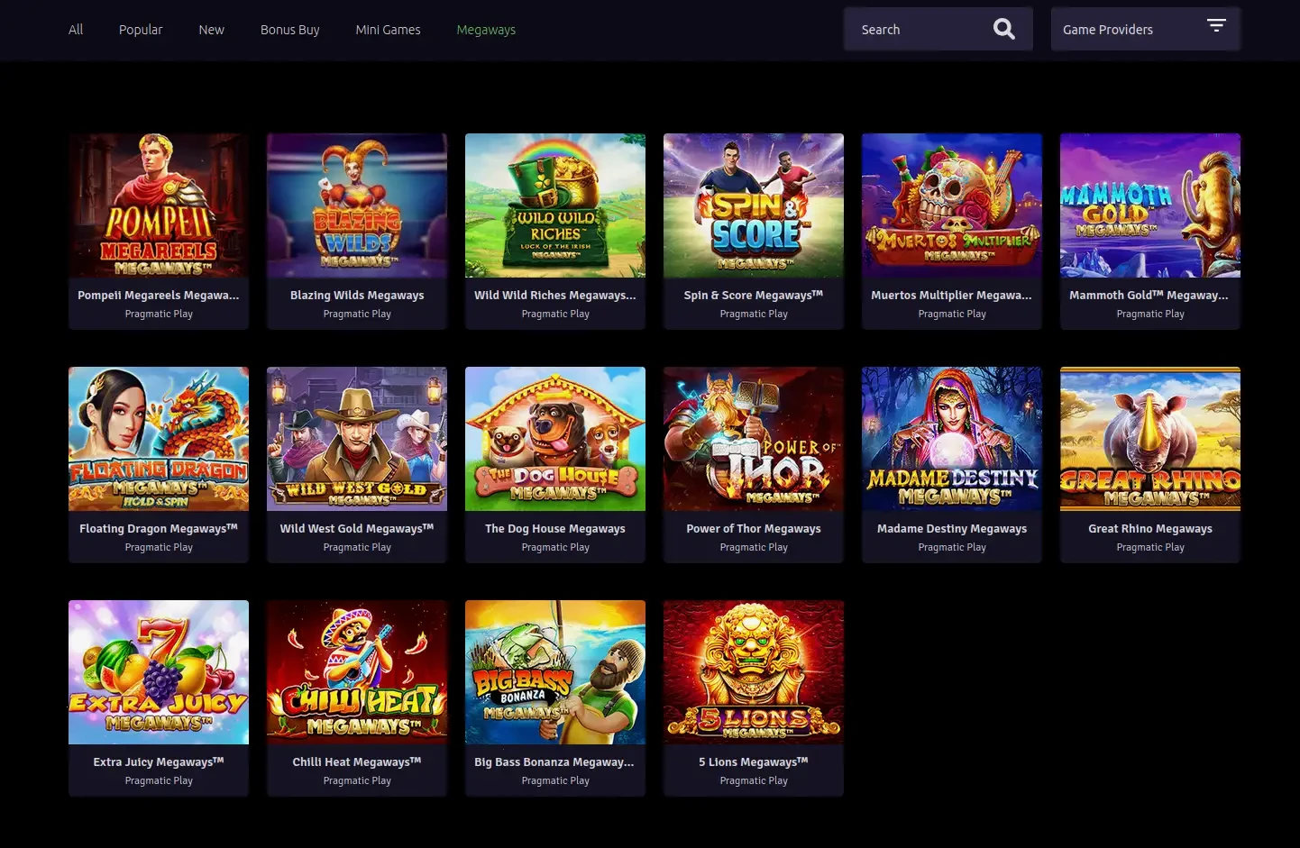 Overzicht van de 55bet spelbibliotheek met slots en live casino